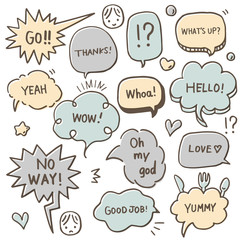 落ち着いた色のふきだしのイラストセット　文字入り