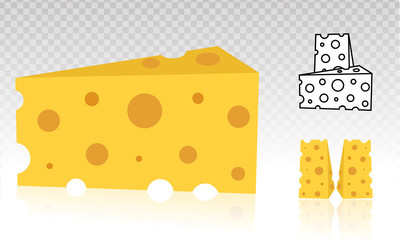 Swiss cheese or Emmental cheese vector flat icon on a transparent background