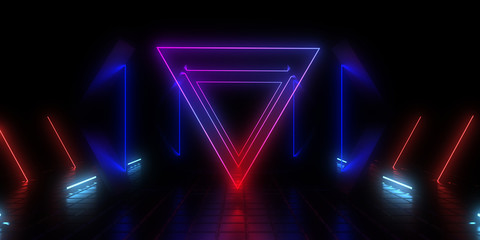 3D abstract background with neon lights. neon tunnel .space construction . 3d illustration