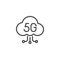 5G connection cloud line icon. linear style sign for mobile concept and web design. 5G wireless technology outline vector icon. Symbol, logo illustration. Vector graphics