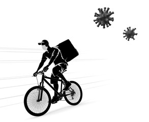 Deliver food. Work on a bicycle. Coronavirus. 3D rendering