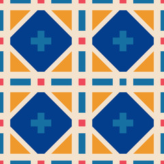 Obraz premium Geometric ornament of rhombuses and triangles in the native American style. Seamless vector pattern for web, print, textile, wallpaper, card, wrapping paper and background