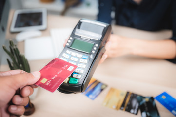 business paying with credit card machine, client purchase payment concept