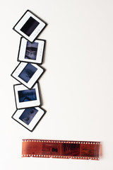 Top view of negative and transparencies with white background.