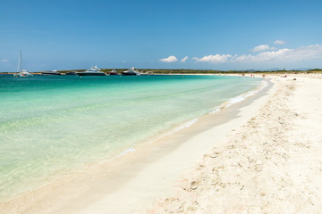 Espalmador island. A tiny Balearic island that lies between Ibiza and Formentera with beautiful S'Alga beach. Spain.