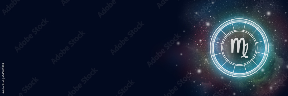 Wall mural astrological circle with the zodiac sign virgo against the background of the starry sky. illustratio