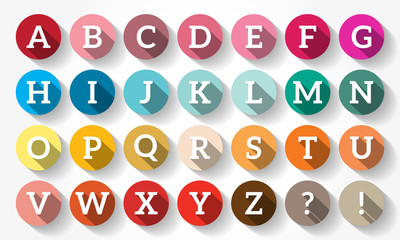 Flat Design Letters, icons alphabet with long shadow, concept background