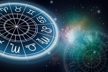 Astrological signs of the zodiac for the horoscope on the background of the starry sky. Illustration