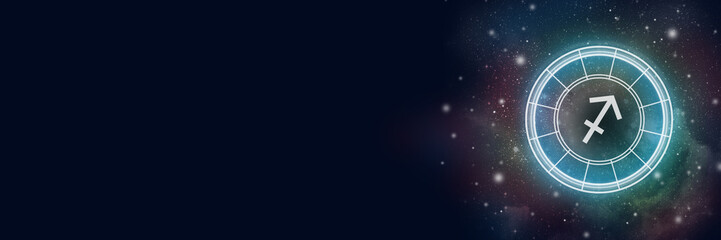 Astrological circle with the zodiac sign Sagittarius against the background of the starry sky....