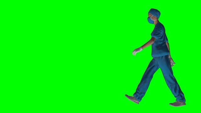 Doctor Walking Side Loop Animation Green Screen