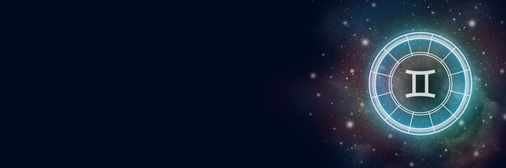 Astrological circle with the zodiac sign Gemini against a starry sky. Illustration for horoscope....