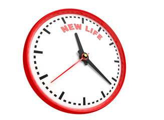 Clock shows time for new life. Concept of renovation and changes. 3D illustration