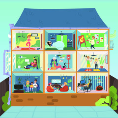 Vector illustration of house during corona virus isolation