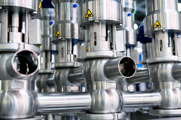 System of shutoff valves and metal pipelines.
