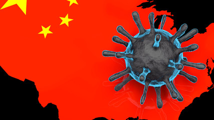3D model of blue Coronavirus on a China flag background