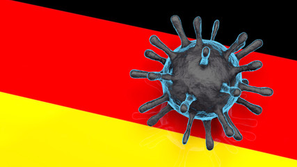 3D model of blue Coronavirus on a Germany flag background