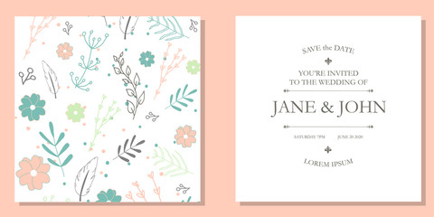 Minimal Romantic Wedding Invitation Card with Floral Design