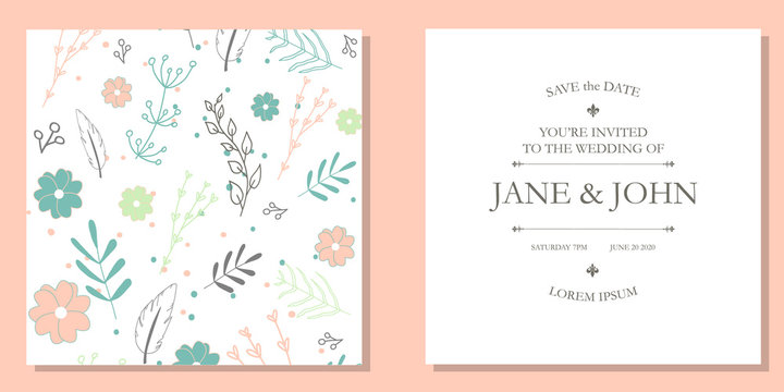Minimal Romantic Wedding Invitation Card with Floral Design