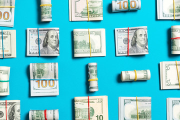 Money Background with american hundred dollar bills on top wiev with copy space for your text in business concept