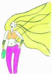 blond girl with a bag