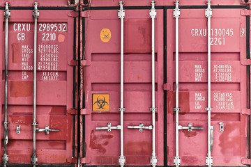 Cargo container front. Freight ship for import export,logistic. Biohazard warning on a cargo...