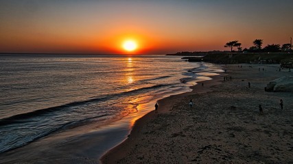 Orange pacific ocean sunset on Ventura, California. 