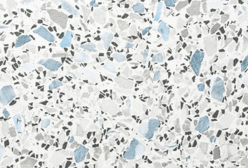 White abstract art background. Watercolor painting on canvas with black and blue stains. Mosaic floor.