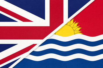 Fototapeta na wymiar United Kingdom vs Republic of Kiribati national flag. Relationship between two European and Oceania countries.