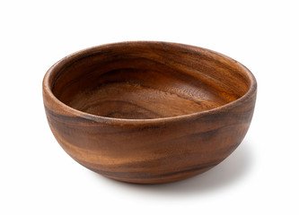 Wooden bowl placed on a white background