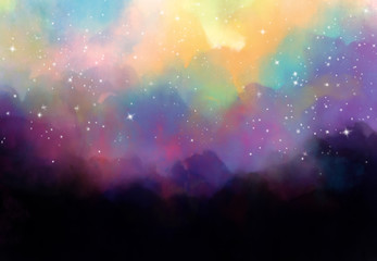 Fototapeta premium Star field in galaxy space with nebula, abstract watercolor digital art painting for texture background