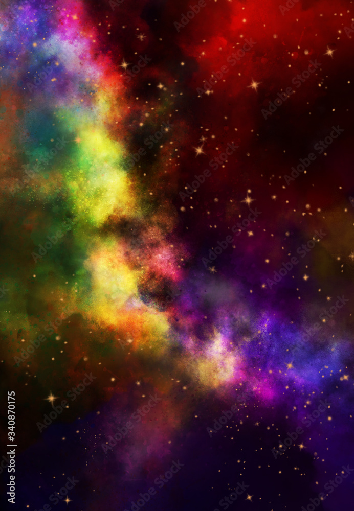 Wall mural star field in galaxy space with nebula, abstract watercolor digital art painting for texture backgro
