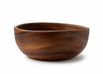 Wooden bowl placed on a white background