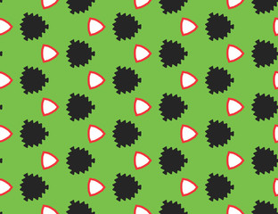 Seamless geometric pattern, texture or background vector in green, black, white, red colors.