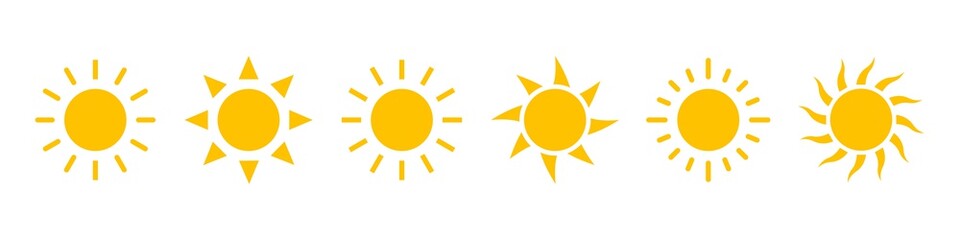 Sun icons vector isolated on white background. Shine sun ray set. Sunshine vector sign.  Sunset icon collection. Abstract art.