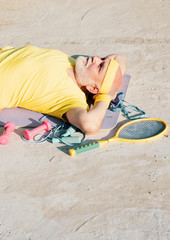 Senior male is enjoying sporty lifestyle. Senior man in health club. Be in motion. Elderly man after her workout.