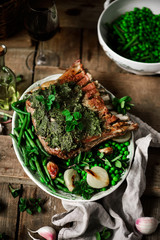 easter lamb with vegetables and herbs.style rustic.