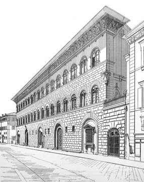 The house of Medicis (Riccardi) in the old book La Renaissance, by E. Muntz, 1882, Paris