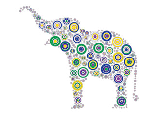 Elephant mosaic of small circles in variable sizes and color tinges