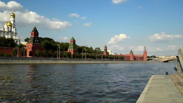 View from the Sofiyskaya Embankment to the Moscow River and the walls of the Moscow Kremlin