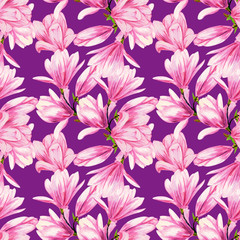 Fototapeta na wymiar Pink magnolia. Floral seamless pattern design for wallpaper, textile, fabric.