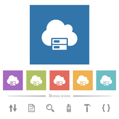 Cloud storage flat white icons in square backgrounds