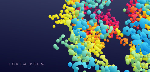 Many flying spheres of different sizes in empty space. Abstract background. 3d vector illustration.