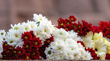 close-up of white and red bouquets