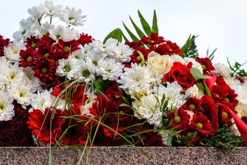 close-up of white and red bouquets