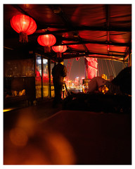 Hong kong red lanterns on boat