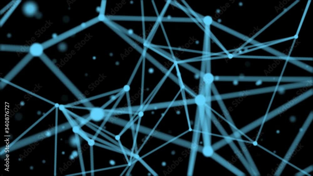 Poster abstract particle futuristic blue background 3d animation with focus depth of field