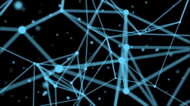 Abstract particle futuristic blue background 3D animation with focus depth of field