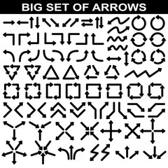 Big set of arrows. Black isolated on white background. Vector illustration.