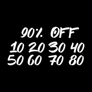 Set of brush hand drawn lettering with numbers and % Off on black background. Design templates for sale, Black friday, shopping posters