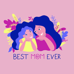 vector greeting card mother and daughter